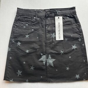 Neon Blonde Tease Starlet Skirt Womens 25 Black Star Print Mini Y2K Rave